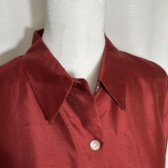 Silkland Women's Medium Red 100% Silk Button Down Lined Long Sleeve Shirt Dress - Picture 4 of 14